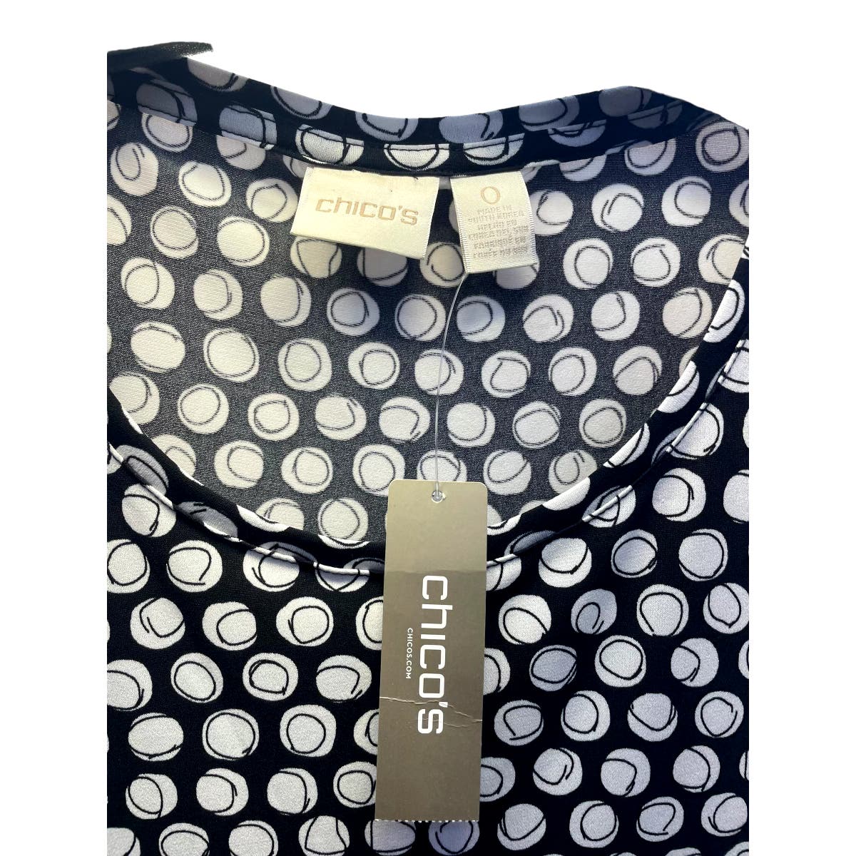 Chico's Black White Dot Pattern Cap Sleeve Shirt