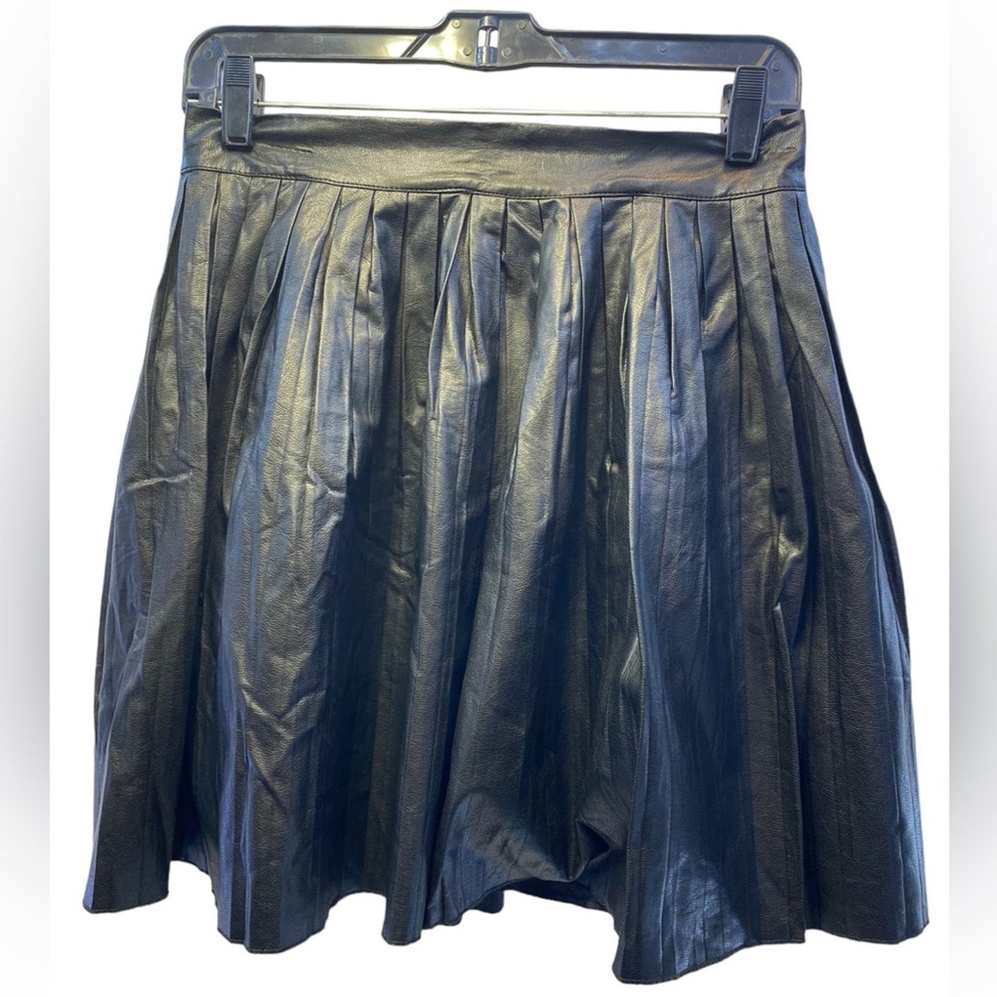 One5One Black Pleather Pleated Skirt