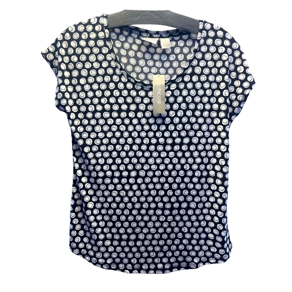 Chico's Black White Dot Pattern Cap Sleeve Shirt