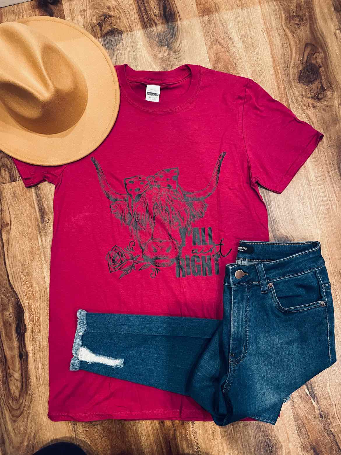 Y'all Aint Right Highland Cow Screen Print Shirt