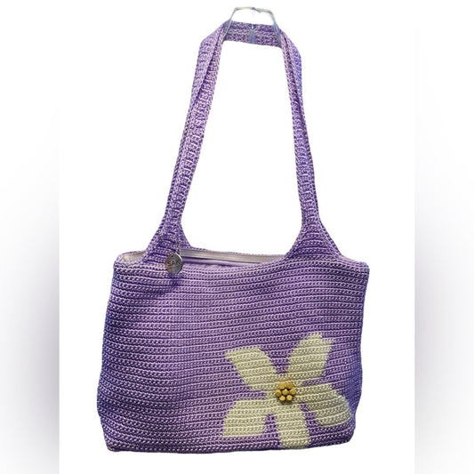 The Sak Lavendar Purple Shoulder Bag with White/ Wooden Floral Design