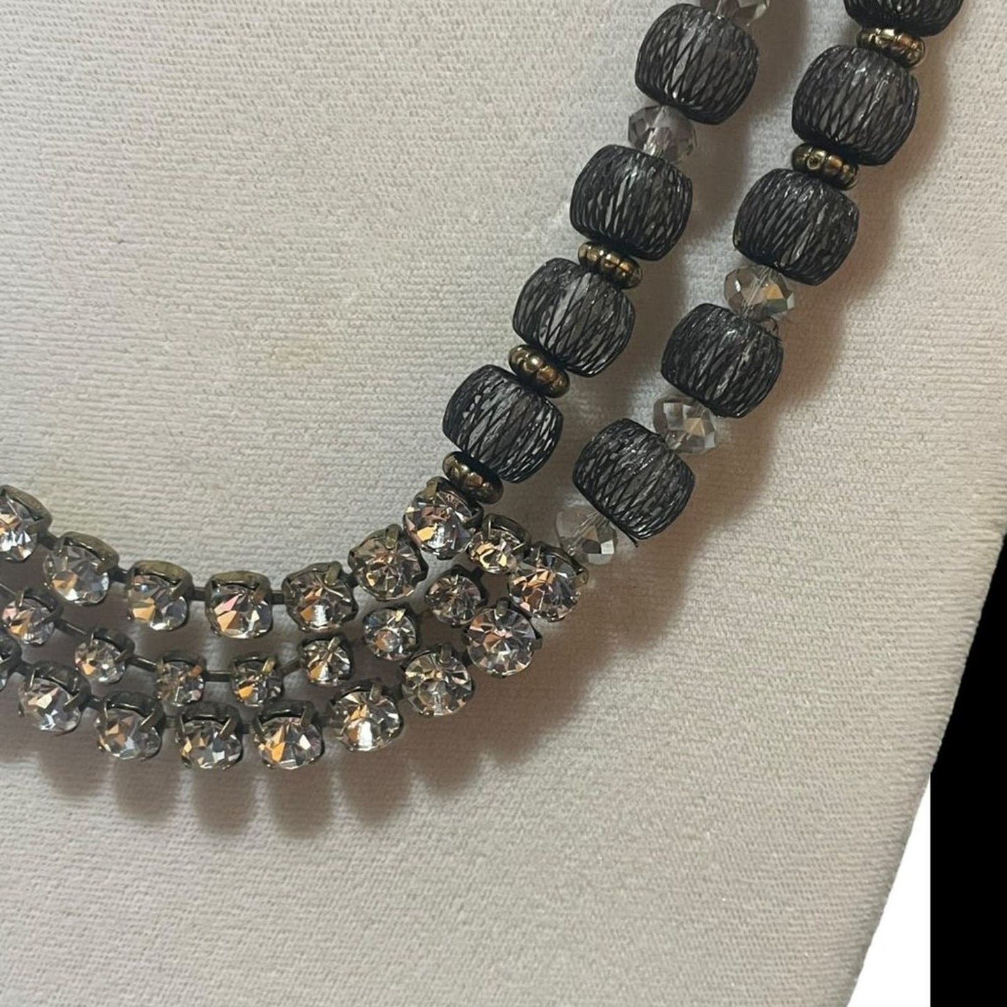 Chico's Silver Rhinestones with Gray Lace Beads