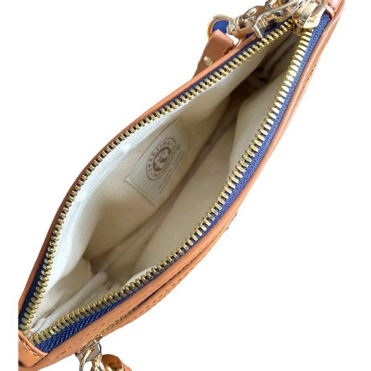 Spartina Cream Navy Wristlet with Leather accents