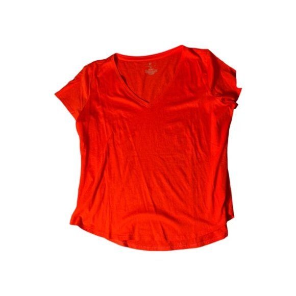 New York & Company Red Orange V Neck T Shirt
