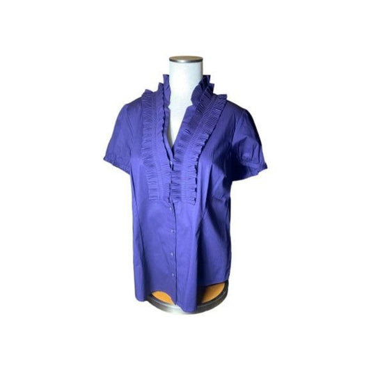 The Limited Purple button down short sleeve Shirt with ruffles