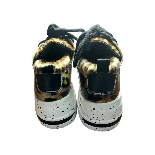 Brash Black Tan Leopard Print Lace up Sneakers