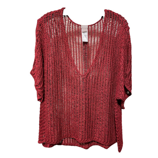 Chico's Deep Red Crochet V Neck Short Sleeve