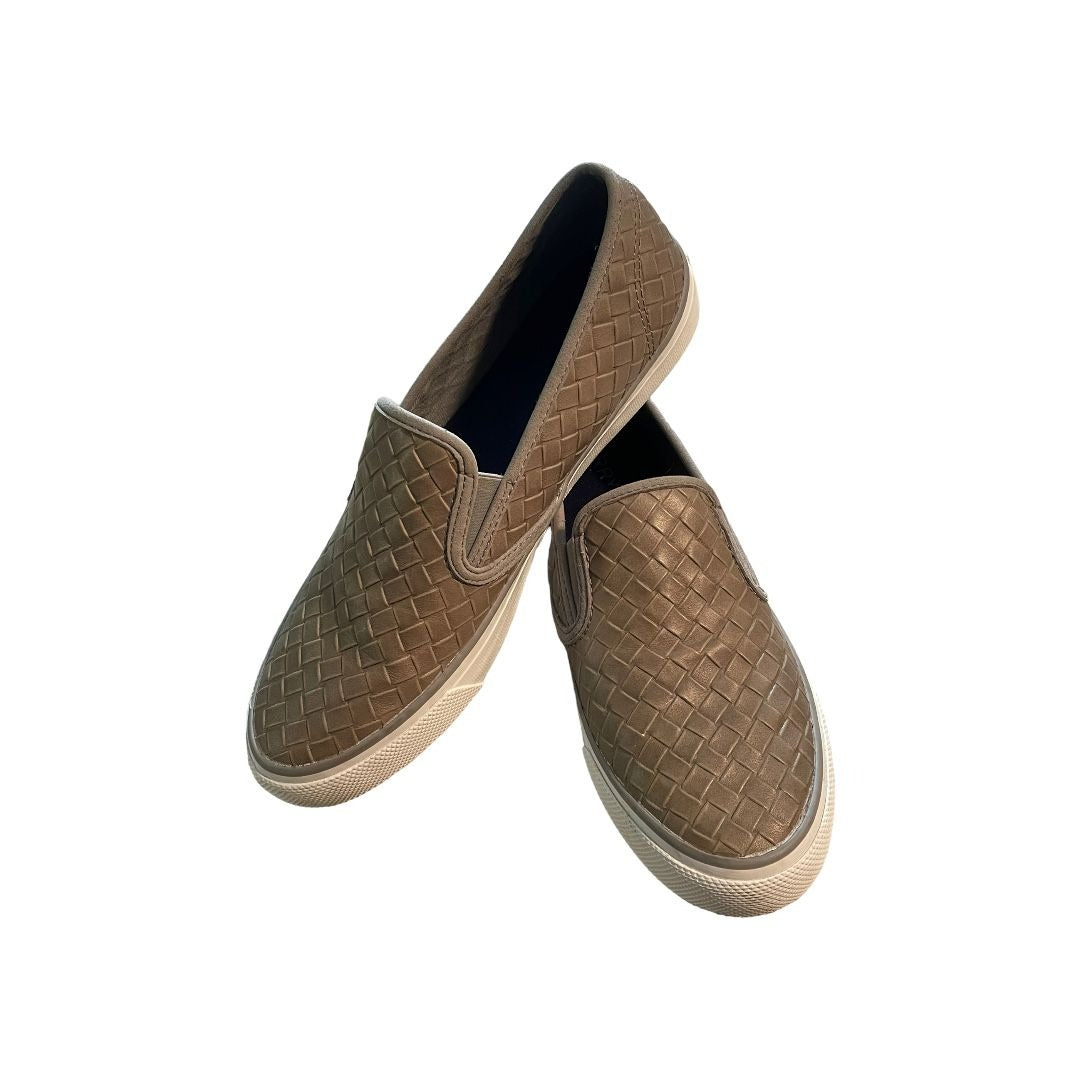 Sperry Taupe Leather Woven Slip On Shoes
