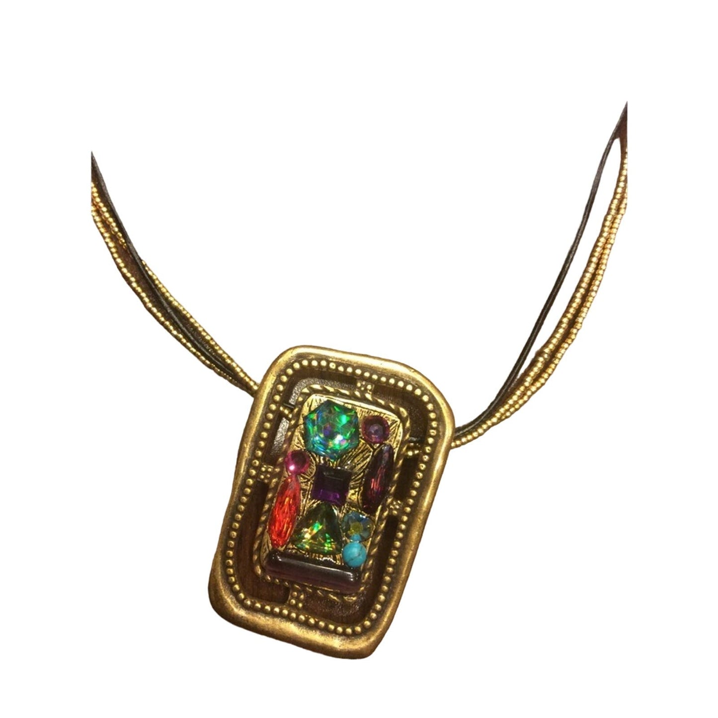 Chico’s necklace Gold Beaded Necklace with Rectangle Pendant