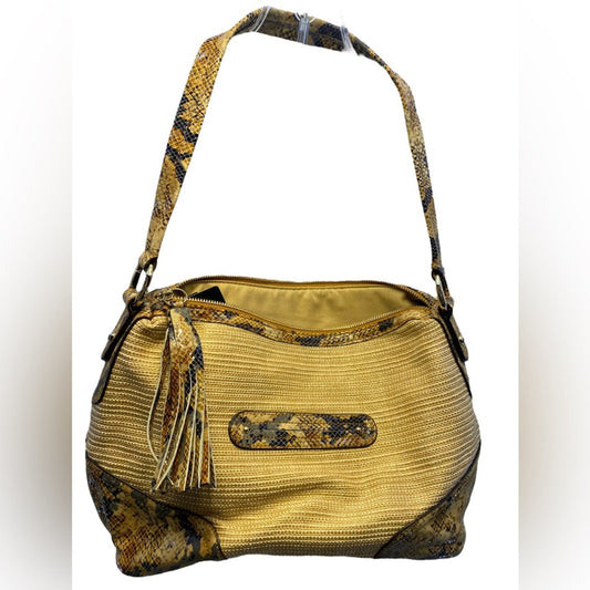 B Makowsky  Tan Straw with Faux  Leather Scale Print NWT- Purse