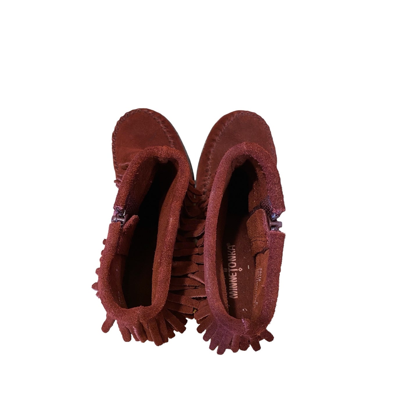 Minnetonka women's leather-fringe heeled boots