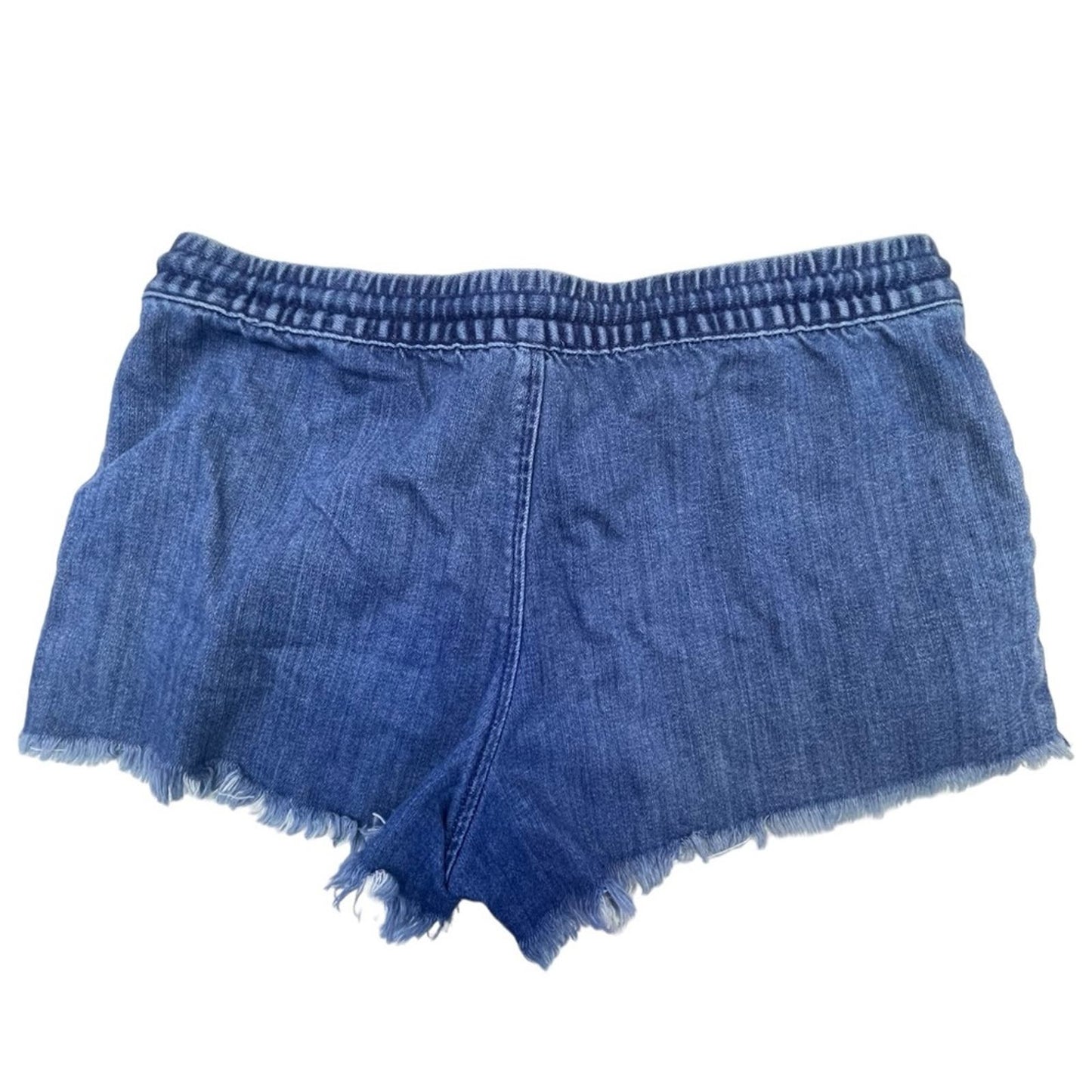 Aerie Blue Denim Drawstring Shorts with Fringe