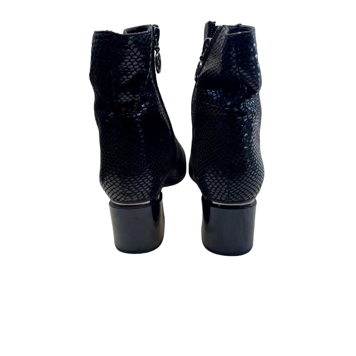 Franco Sarto Black Reptile Pattern Ankle Height Booties