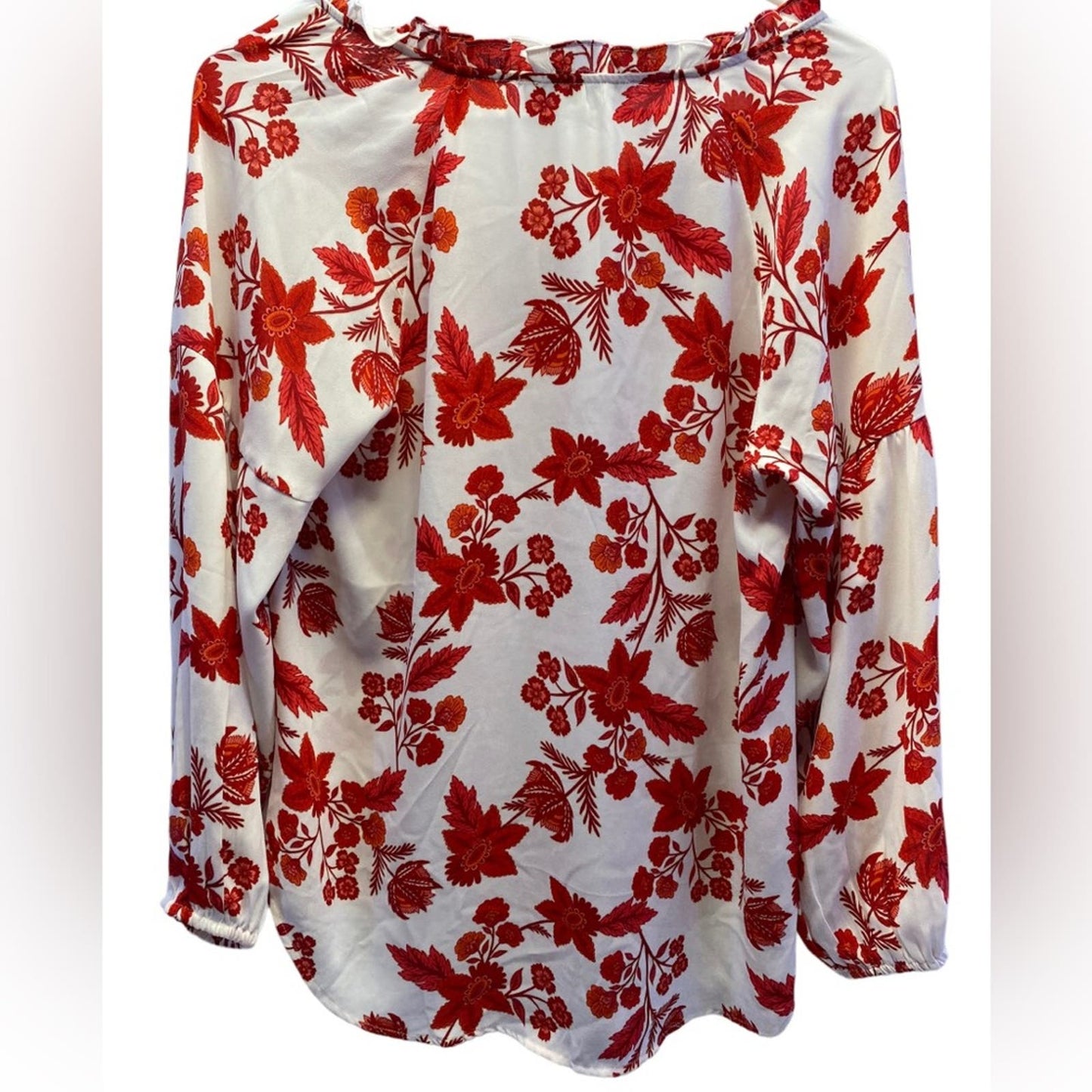 LOFT White with Red Floral print 3/4 length sleeeves
