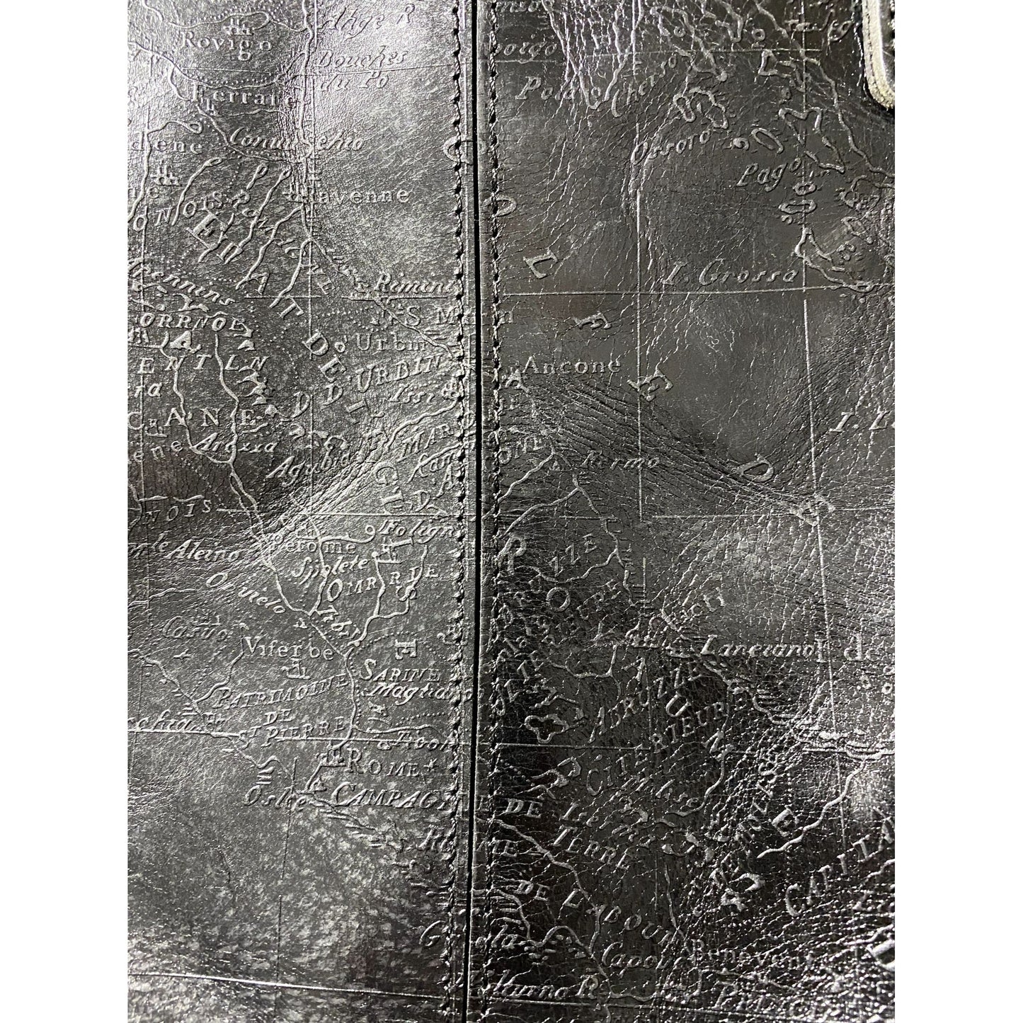 Patricia Nash Black Leather  Map Pattern Handbag