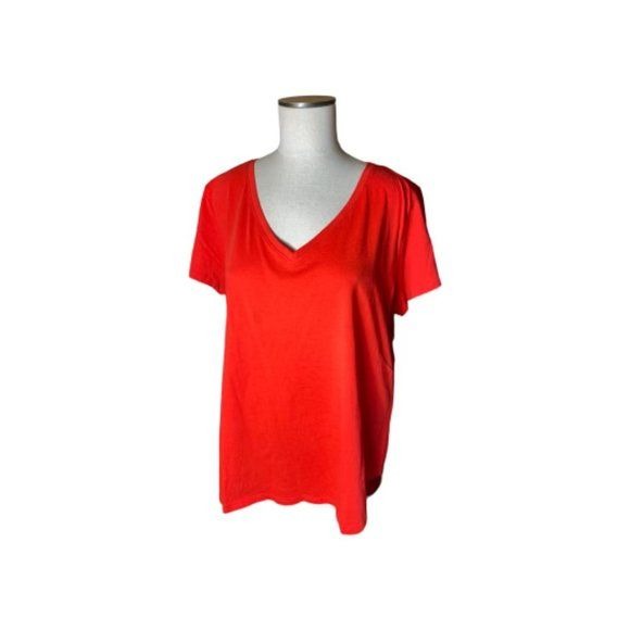 New York & Company Red Orange V Neck T Shirt